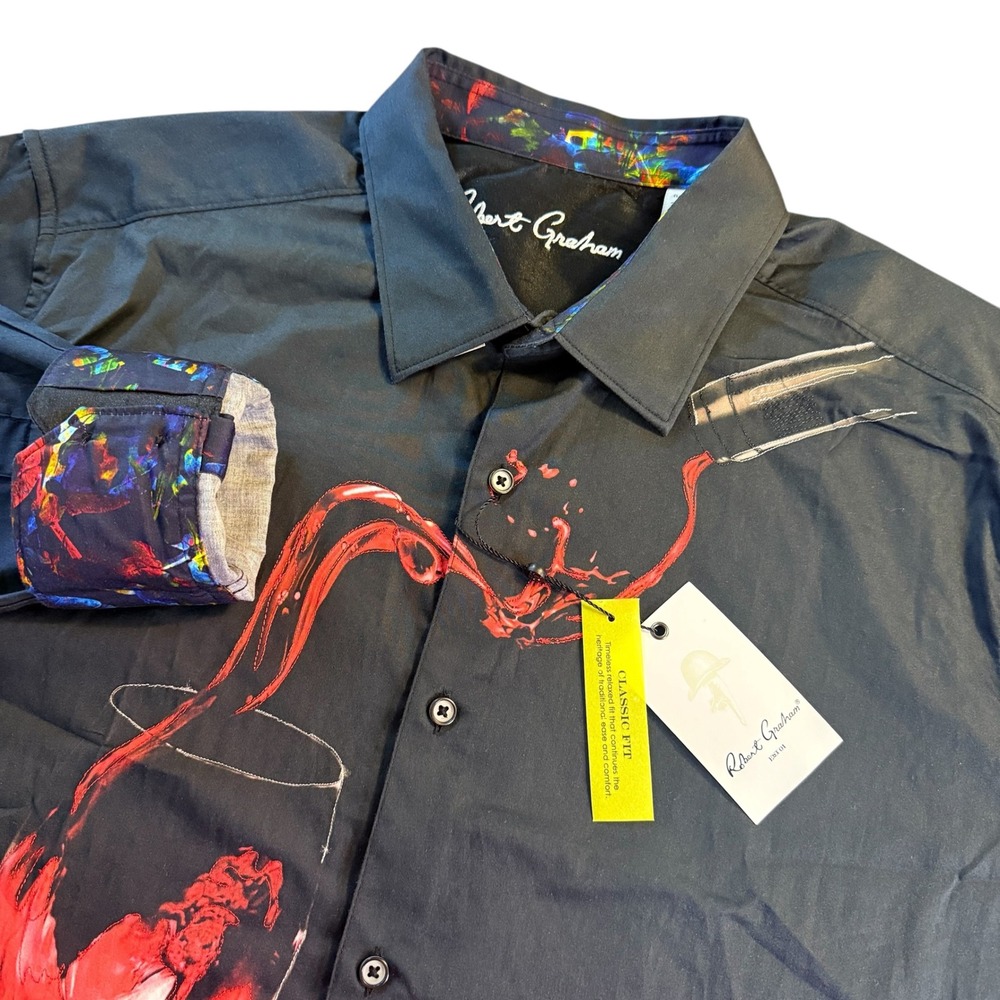 Robert Graham Pinot Noir 3 Shirt Mens 2XL Black Wine Graphic Long Sleeve NWT
